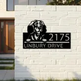 Custom Metal Golden setter dog Puppy Metal Address Sign House number Hanging Address Plaque Yard Sign Outdoor decor