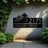 Custom Metal Father and son biker Metal Address Sign, House number, Outdoor Number Signage, Yard Sign Address Plate