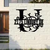 Custom Metal Floral Monogram Split Letter U Metal Address Sign House number Hanging Address Plaque Yard Sign Outdoor decor