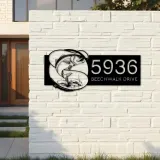 Custom Metal Bluefish fishing rod bait hook Metal Address Sign, House number, Outdoor Number Signage, Yard Sign Address Plate
