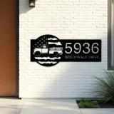 Custom Metal Farm Trailer US flag Metal Address Sign Custom House number Hanging Address Plaque Yard Sign Outdoor