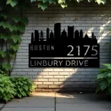 Custom Metal Boston city skyline Metal Address Sign Hanging Address Plaque house number Yard Outdoor Sign