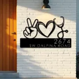 Custom Metal Peace love nursing Nurse Metal Address Sign, House number, Outdoor Number Signage, Yard Sign Address Plate