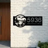 Custom Metal Lighthouse with Chairs Dock Metal Address Sign, House number, Outdoor Number Signage, Yard Sign Address Plate