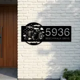 Custom Metal Farmer on tractor on US flag Metal Address Sign, House number, Outdoor Number Signage, Yard Sign Address Plate