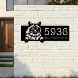Custom Metal Balinese Cute peeking cat kitten Metal Address Sign, House number, Outdoor Number Signage, Yard Sign Address Plate