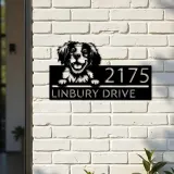 Custom Metal Brittany dog Puppy Metal Address Sign House number Hanging Address Plaque Yard Sign Outdoor decor