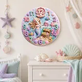 Pastel Mermaid Ocean Kids Room Wall Clock | Under The Sea Nursery Decor, Magical Baby Girl Bedroom Birthday Gift Art (13.6 inch / 34.5 cm)