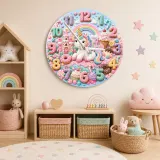 Pastel Candy Unicorn Kids Room Wall Clock