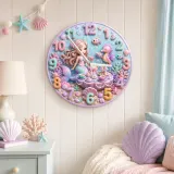 Magical Mermaid Tea Party Kids Room Wall Clock