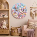 Magical Unicorn Hot Air Balloon Kids Room Wall Clock