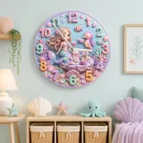 Magical Mermaid Tea Party Kids Room Wall Clock