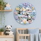Pastel Panda and Koala Kids Room Wall Clock