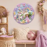 Magical Princess & Unicorn Kids Room Wall Clock