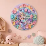 Pastel Mermaid Ocean Kids Room Wall Clock
