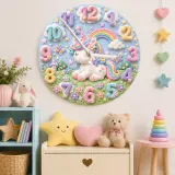 Pastel Unicorn and Rainbow Kids Room Wall Clock