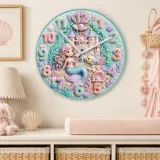 Pastel Ocean Mermaid Kids Room Wall Clock