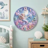Magical Mermaid & Dolphin Kids Room Wall Clock | Pastel Ocean Nursery Decor, Sweet Baby Girl Birthday Gift Keepsake (13.6 inch / 34.5 cm)