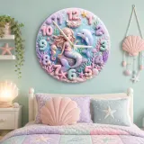 Magical Pastel Mermaid Kids Room Wall Clock