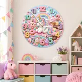Pastel Candy Unicorn Kids Room Wall Clock