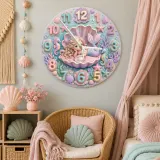 Pastel Mermaid Seashell Kids Room Wall Clock