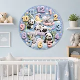 Pastel Panda and Koala Kids Room Wall Clock | Dreamy Cloud Nursery Decor, Baby Shower Gift for Boys & Girls Bedroom (13.6 inch / 34.5 cm)