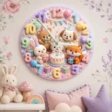 Whimsical Birthday Party Animals Kids Room Wall Clock