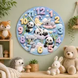 Pastel Panda and Koala Kids Room Wall Clock