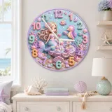 Magical Mermaid Tea Party Kids Room Wall Clock