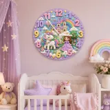 Magical Princess & Unicorn Kids Room Wall Clock | Fairy Tale Castle Rainbow Nursery Decor, Little Girl Bedroom Gift (13.6 inch / 34.5 cm)