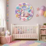 Pastel Unicorn Birthday Kids Room Wall Clock | Magical Rainbow Nursery Decor, Gorgeous Baby Girl Bedroom Keepsake Gift (13.6 inch / 34.5 cm)
