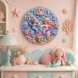 Pastel Mermaid Kids Room Wall Clock