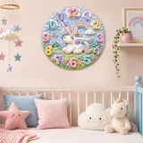 Pastel Unicorn and Rainbow Kids Room Wall Clock | Magical Floral Nursery Decor, Little Girl Bedroom Wall Art Gift (13.6 inch / 34.5 cm)