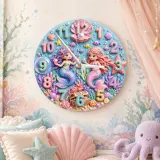 Pastel Mermaid Kids Room Wall Clock