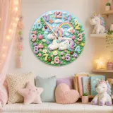 Pastel Unicorn and Rainbow Kids Room Wall Clock