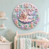 Pastel Mermaid Seashell Kids Room Wall Clock | Under The Sea Nursery Decor, Magical Baby Girl Bedroom Birthday Gift (13.6 inch / 34.5 cm)