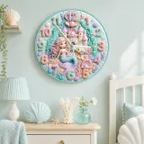 Pastel Ocean Mermaid Kids Room Wall Clock | Under The Sea Nursery Decor, Little Girl Bedroom Birthday Gift Keepsake (13.6 inch / 34.5 cm)