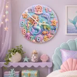 Magical Mermaid Under The Sea Kids Room Wall Clock