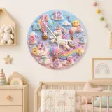 Magical Unicorn Hot Air Balloon Kids Room Wall Clock | Whimsical Fairy Tale Nursery Decor, Sweet Baby Girl Keepsake (13.6 inch / 34.5 cm)