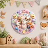 Whimsical Birthday Party Animals Kids Room Wall Clock