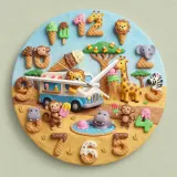 Safari Ice Cream Truck Kids Room Wall Clock | Sweet Jungle Animal Nursery Decor, Toddler Playroom Birthday Gift Art (13.6 inch / 34.5 cm)