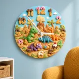 Dinosaur Ice Cream Kids Room Wall Clock | Volcano Nursery Decor, Little Boy Birthday Gift Keepsake (13.6 inch / 34.5 cm)