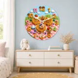 Waffle Breakfast Kids Room Wall Clock | Sweet Picnic Nursery Decor, Cute Playroom Birthday Gift (13.6 inch / 34.5 cm)