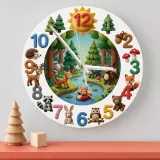 Knitted Style Woodland Forest Animals Kids Room Wall Clock | Cozy Nursery Decor, Memorable Baby Shower Gift Keepsake (13.6 inch / 34.5 cm)