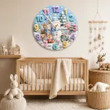 Winter Snowman & Woodland Animals Kids Room Wall Clock | Pastel Nursery Decor, Sweet Baby Shower Gift For Little Ones (13.6 inch / 34.5 cm)