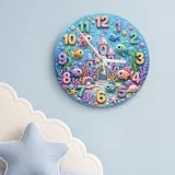 Magical Underwater Castle Kids Room Wall Clock | Pastel Ocean Fish Nursery Decor, Little Girl Bedroom Birthday Gift (13.6 inch / 34.5 cm)