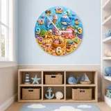 Ocean Animals Dessert Kids Room Wall Clock | Under The Sea Nursery Decor, Baby Boy Girl Birthday Gift (13.6 inch / 34.5 cm)