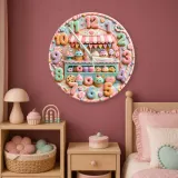 Pastel Bakery Dessert Kids Room Wall Clock | Sweet Shop Nursery Decor, Cute Birthday Gift For Girls (13.6 inch / 34.5 cm)