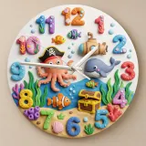 Pirate Octopus Under The Sea Kids Room Wall Clock | Ocean Theme Nursery Decor, Baby Boy Bedroom Birthday Keepsake (13.6 inch / 34.5 cm)