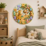 Jungle Safari Giraffe & Monkey Kids Room Wall Clock | Whimsical Animal Nursery Decor, Sweet Playroom Wall Art Gift (13.6 inch / 34.5 cm)